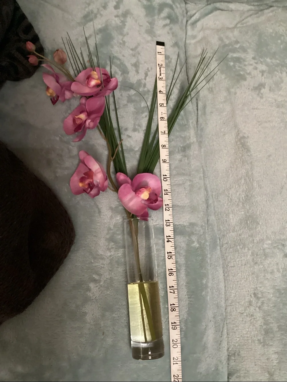 Pink Orchid Stalks in Clear Glass Vase - Home Accents